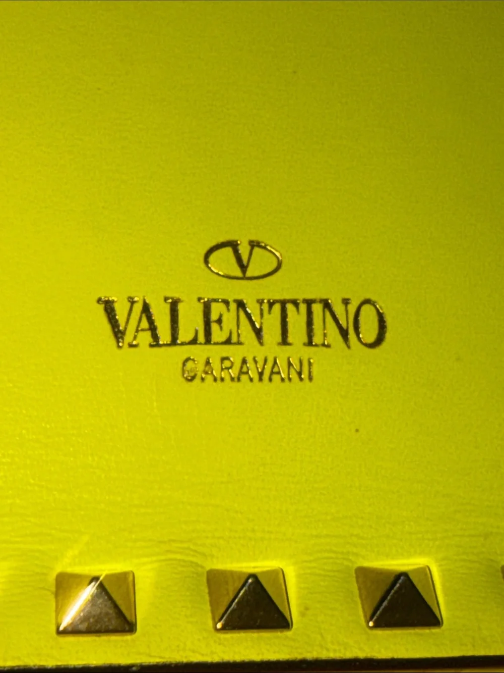 Preloved Valentino Garavani Neon Yellow Rockstud Clutch excellent condition DB